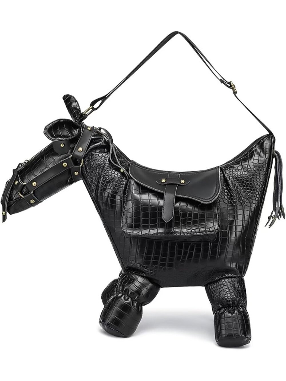 Women's Crocodile Black Horse Shape Waterproof Luxurious Surface Crossbody Bag